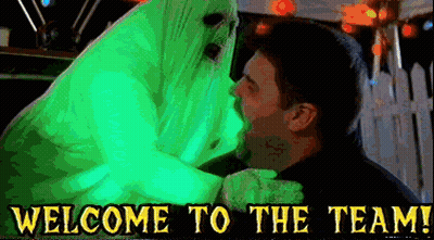 Man Kissing Green Ghost Welcome To The Team GIF