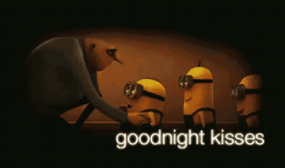 Man Kissing Three Minions Goodnight Kisses GIF