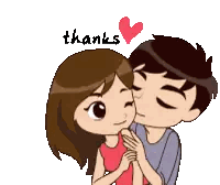 Man Kissing Woman On Cheek Thanks Text Sticker