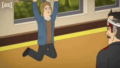 Man Kneeling Arms Up Saying As GIF