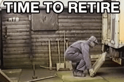 Man Kneeling Before Wooden Building Time To Retire GIF
