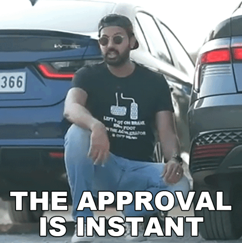 Man Kneeling In Front Of Car Saying Instant Approval GIF