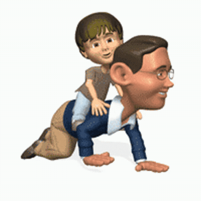 Man Kneeling With Child on His Back