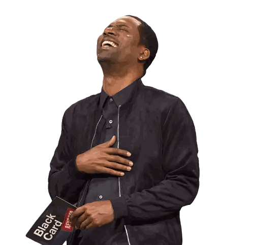 Man Laughing Holding Black Card Sticker