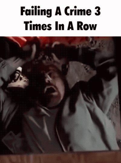 Man Laying Head In Box Failing Crime 3 Times GIF