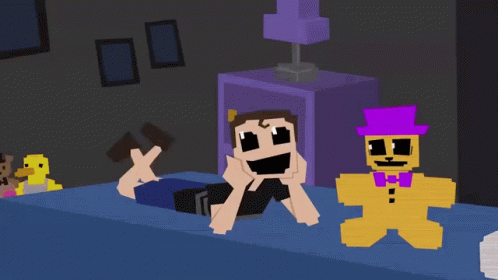 Man Laying In Bed Next To Cartoon Character With Purple Hat And Bow Tie GIF