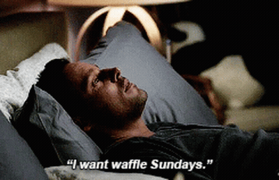Man Laying In Bed Saying I Want Waffle Sundays GIF