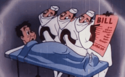 Man Laying In Hospital Bed Doctor Holding Bill GIF