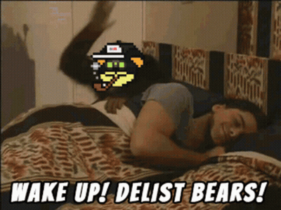 Man Laying On Bed Saying Wake Up Delist Bears GIF