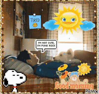 Man Laying On Bed With Dog Saying Tired GIF