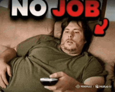 Man Laying On Couch Holding Remote Beside No Job Sign GIF