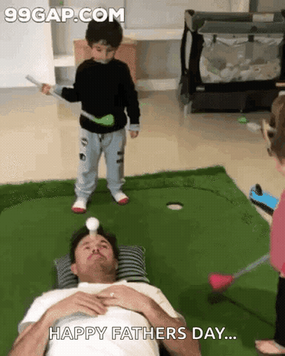 Man Laying On Floor With Child Playing Golf Happy Fathers Day GIF