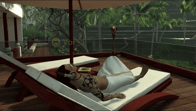 Man Laying On Lounge Chair With Word Vor GIF