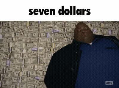 Man Laying On Pile Of Money Saying Seven Dollars GIF