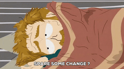 Man Laying Under Blanket Spare Some Change GIF