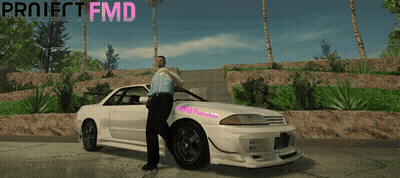 Man Leaning Against White Car With Project FMD GIF