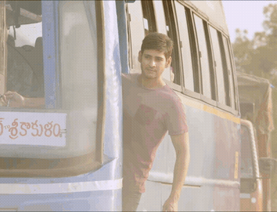 Man Leaning Out Of Blue Bus Saying 80 GIF