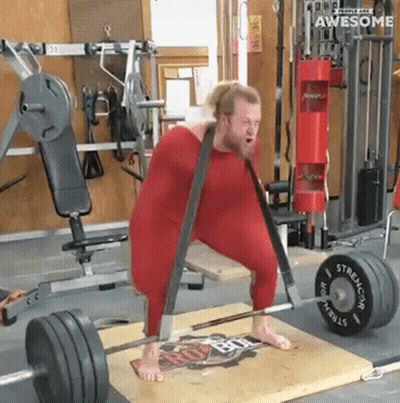 Man Lifting Barbell In Red Bodysuit GIF