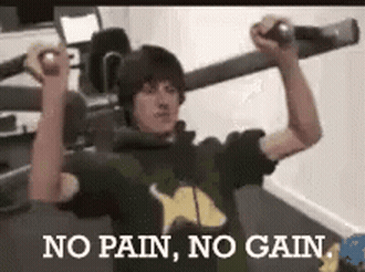 Man Lifting Barbell Saying No Pain No Gain GIF