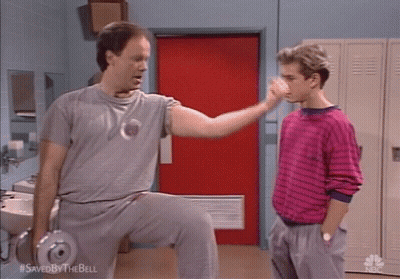Man Lifting Dumbbell In Saved By The Bell Ad GIF