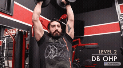 Man Lifting Dumbbells Level 2 DB OHP GIF