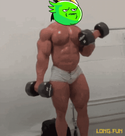 Man Lifting Dumbbells With Green Head Saying JC GIF