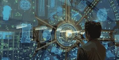 Man Looking At Futuristic Screen With 83 GIF