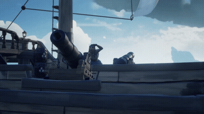 Man Looking Over Cannon On Ship In Video Game GIF