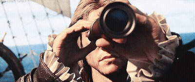 Man Looking Through Binoculars On Boat GIF
