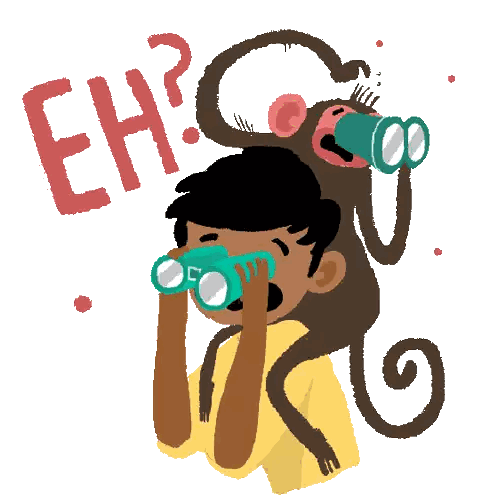 Man Looking Through Binoculars With Monkey Sticker
