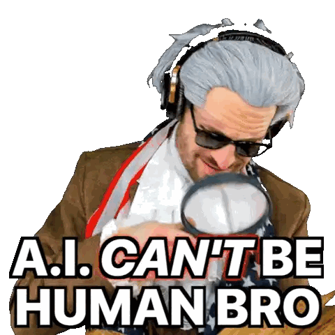Man Looking Through Magnifying Glass Saying AI Can't Be Human Sticker