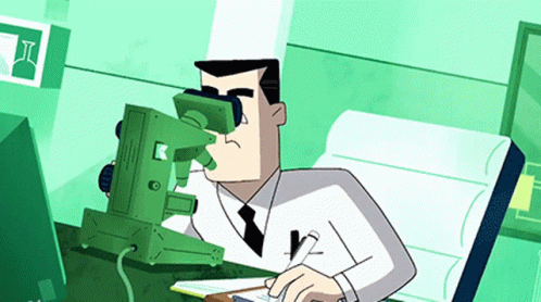 Man Looking Through Microscope With V Shirt GIF