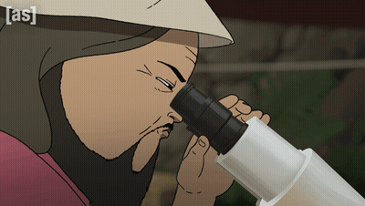 Man Looking Through Telescope with A and S