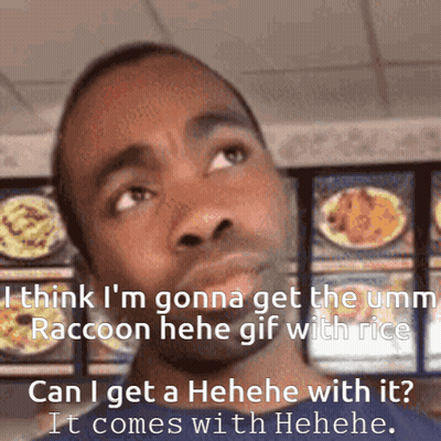 Man Looking Up At Raccoon Sign GIF