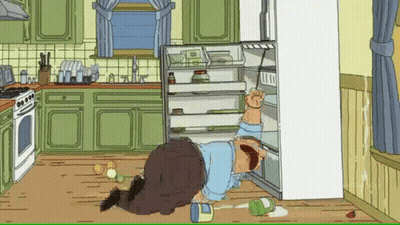 Man Lying On Floor In Front Of Refrigerator GIF