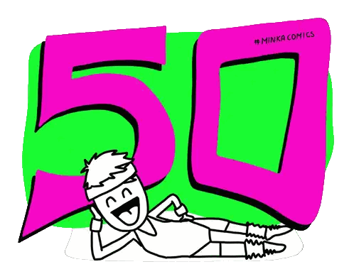 Man Lying On Floor With 50 Behind Sticker