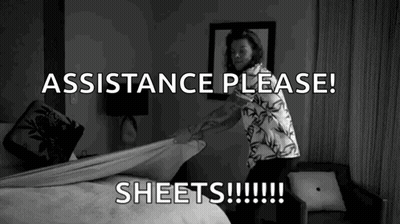 Man Making Bed Saying Assistance Please Sheets GIF