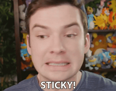 Man Making Face Saying Sticky By Stuffed Animals GIF