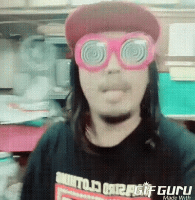 Man Making Funny Face Red Hat Pink Glasses GIF