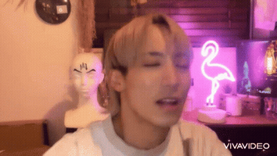 Man Making Funny Face With Flamingo Neon Sign GIF