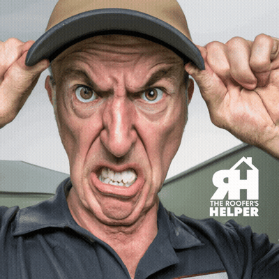 Man Making Funny Face With Roofer's Helper Logo GIF