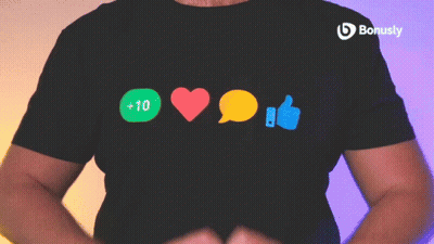 Man Making Heart In Front Of Bonusty Shirt GIF