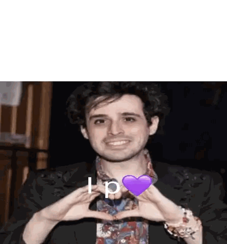 Man Making Heart Shape With Purple Heart And P Sticker