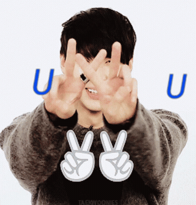 Man Making Peace Sign With Letter U Behind GIF