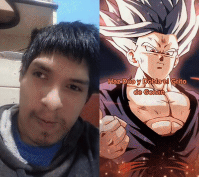 Man Next To Cartoon Saying Haz Duo Y Dobla El Grito De Gohan GIF