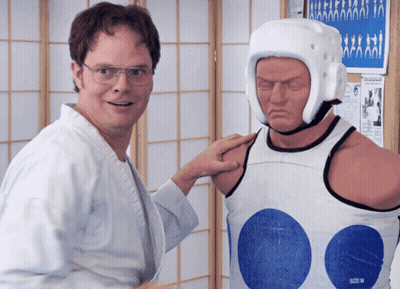 Man Next To Mannequin Wearing Size M Helmet GIF
