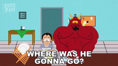 Man Next To Red Monster Saying Where Was He Gonna Go GIF
