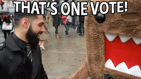 Man Next To Stuffed Animal Saying That's One Vote GIF