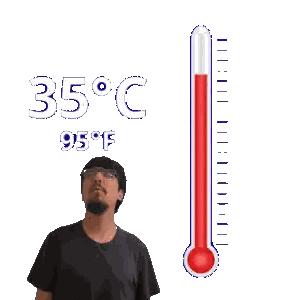 Man Next To Thermometer Reading 35 Degrees Sticker