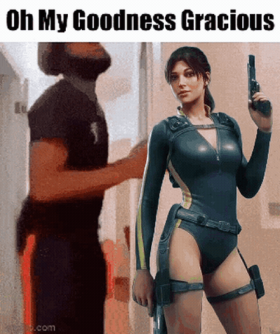 Man Next To Woman Holding Gun Saying Oh My Goodness Gracious GIF